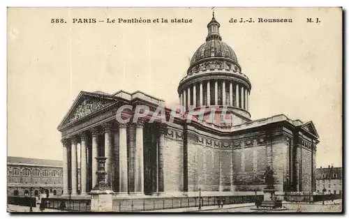 Paris Cartes postales Pantheon et la statue de Jean Jacques rousseau