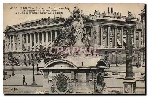 Paris Ansichtskarte AK Place de la Concorde Statue de Strasbourg et Automobile club de France