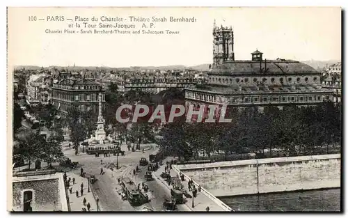 Paris Cartes postales Place du Chatelet Theatre Srah Bernhardt et tout Saint Jacques