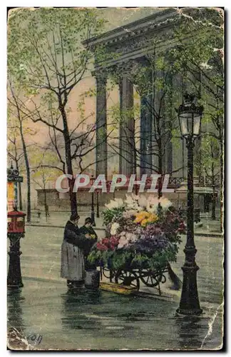 Paris Cartes postales Eglise de la Madeleine Marchande de fleurs