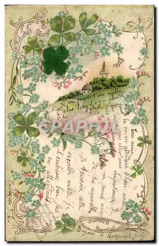 Cartes postales Fantaisie Brodee et relief Colombes Trefle