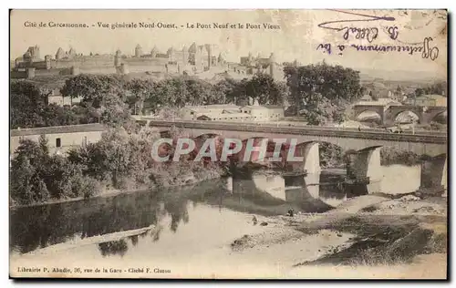 Cartes postales CArcassonne Vue generale Nord ouest Le pont neuf et le pont vieux