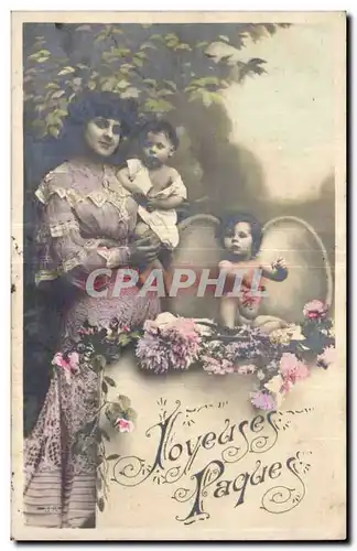 Fantaisie - Femme - bebe - Baby hatched from Easter Egg - Paques - Ostern - - Cartes postales