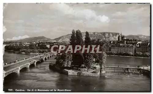 Moderne Karte Geneve Ile JJ Rousseau et le Mont Blanc