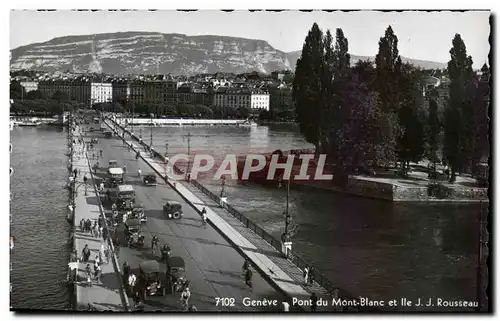 Moderne Karte Geneve Pont du Mont Blanc et ile JJ Rousseau