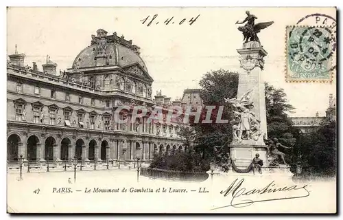 Paris Cartes postales Monument de Gambetta et le Louvre