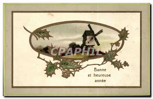 Cartes postales Fantaisie Bonne et heureuse annee Moulin Windmill