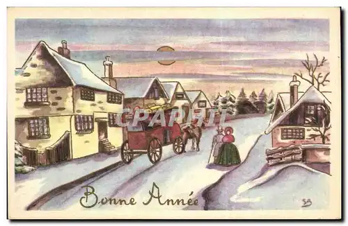 Cartes postales Fantaisie Village sous la neige Bonne annee