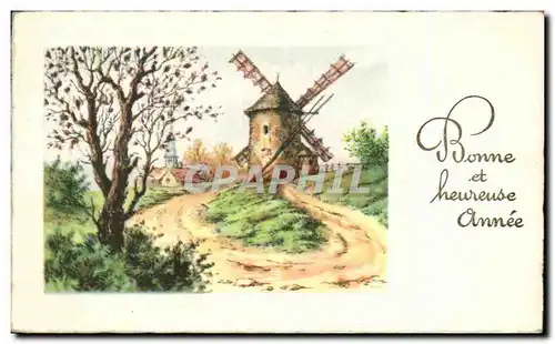 Cartes postales Fantaisie Bonne et heureuse annee Windmill Moulin