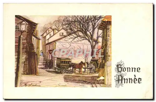 Cartes postales Fantaisie Bonne annee Attelage Chevaux