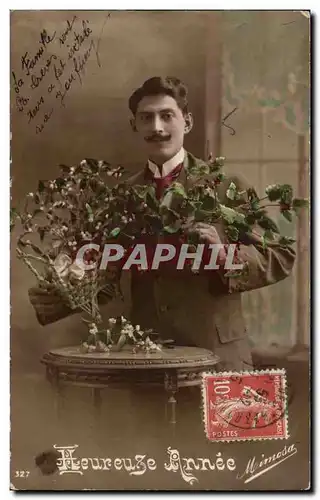 Fantaisie - Homme - Man with large bouquet Ansichtskarte AK