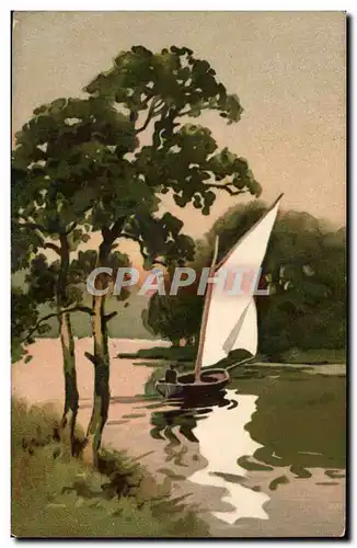 Cartes postales Fantaisie paysage et barque