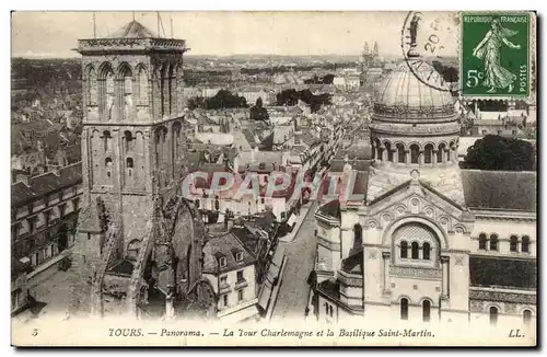 Cartes postales Tours La tour Charlemagne et la basilique Saint Martin