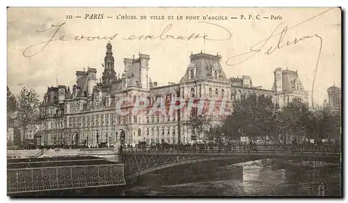 Paris Cartes postales Hotel de ville et pont d&#39arcole