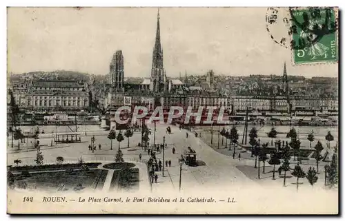 Cartes postales Rouen la place Carnot le pont Boieldieu et la cathedrale