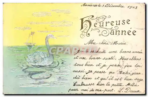 Fetes - Heureuse Annee - Cygne - bateau - boat - swan - Ansichtskarte AK