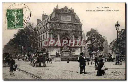 Paris - 4 - Place et Fontaine Saint Michel - Ansichtskarte AK