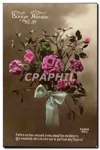 Fetes - Bonne Annee - Fleurs - Flowers - houx - holly - Cartes postales