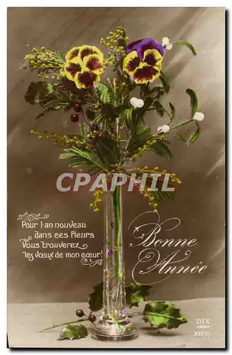 Fetes - Bonne Annee - Fleurs - Flowers - pensee - pansy - Cartes postales