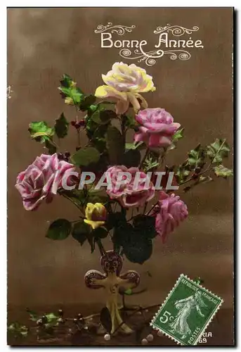 Fetes - Bonne Annee - fleurs - flowers - Cartes postales