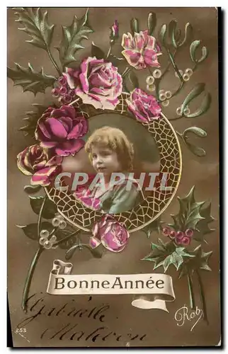 Fetes - Bonne Annee - enfant - fleurs - flowers - Ansichtskarte AK