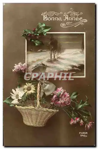 Fantaisie - Enfant - Bonne Annee - fleurs - flowers - Ansichtskarte AK