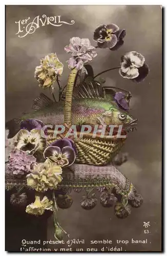 Fetes - Poisson d&#39Avril - 1er Avril - fleurs - flowers - Cartes postales