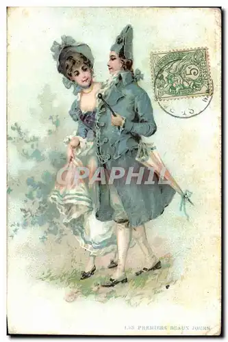 Fantaisie - Couple with noble clothing - blue tinge - Cartes postales