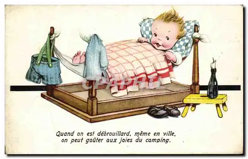 Fantaisie - bebe - baby - on peut gouter aux joies du camping - Cartes postales