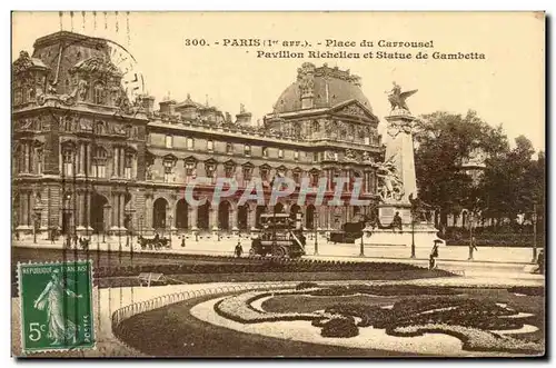 Cartes postales Paris Place du Carrousel Pavillon Richelieu et statue de Gambetta