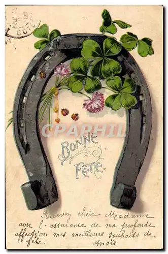 Cartes postales Fantaisie Bonne fete Fer a cheval Trefle