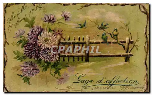 Cartes postales Fantaisie Fleurs et oiseaux