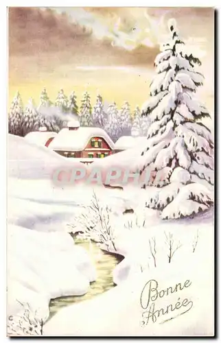 Cartes postales Fantaisie Bonne annee Paysage dans la neige