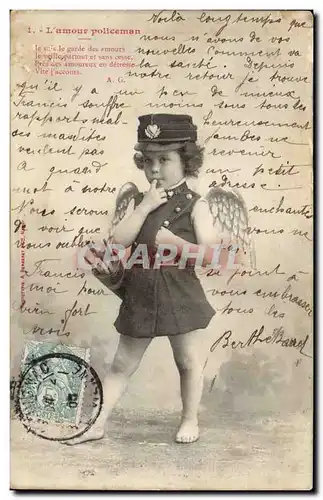 Cartes postales Fantaisie Enfant L&#39amour Policeman Policier Ange Angel