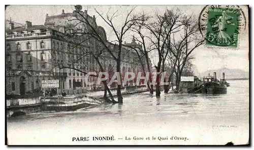 Paris Cartes postales La gare et le quai d&#39Orsay ( inondations )