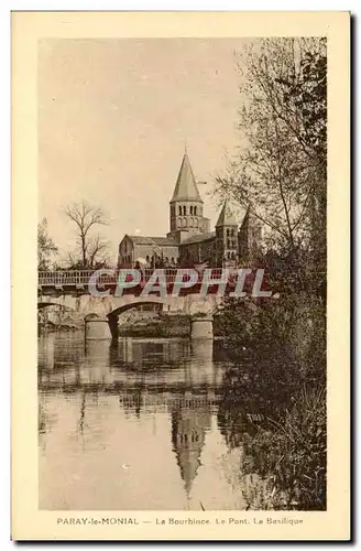 Cartes postales Paray le Monial La Bourbince Le pont la basilique