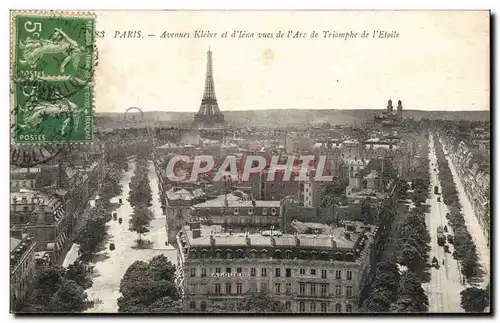 Paris Cartes postales Avenues Kleber et d&#39Iena vues de l&#39arc de triomphe de l&#39etoile Tour Eiffel