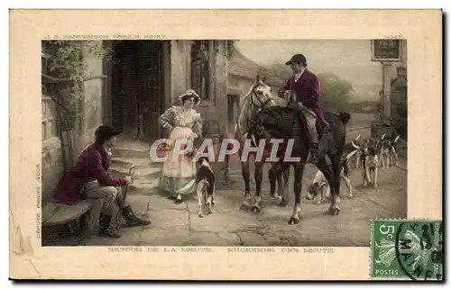 Cartes postales Fantaisie Cheval chevaux Horse Retour de la meute Chasse