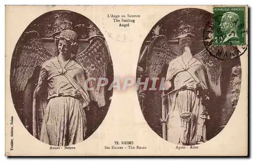 Cartes postales Reims L'ange au sourire de Reims avant apres les bombardements