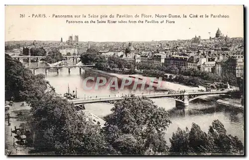 Paris Cartes postales Panorama sur la Seine pris du pavillon de Flore Notre Dame La cite et le pantheon