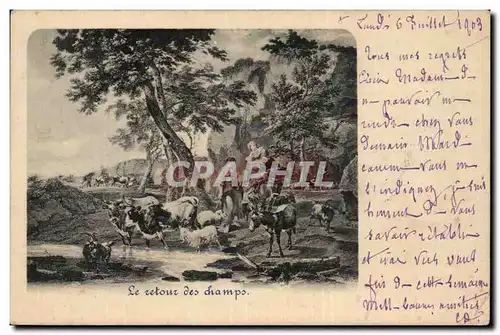 Cartes postales Fantaisie Le retour des champs Folklore Vaches Chevre Goat