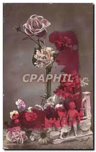 Cartes postales Fantaisie Fleurs Santons