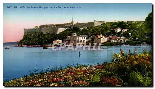 Cannes Cartes postales Ile Sainte Marguerite Le fort et el port