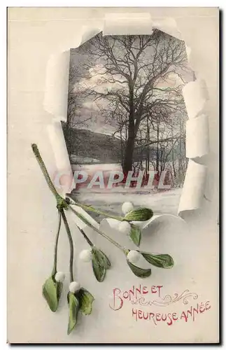 Cartes postales Fantaisie Bonne et heureuse annee Paysage sous la neige Arbre Tree