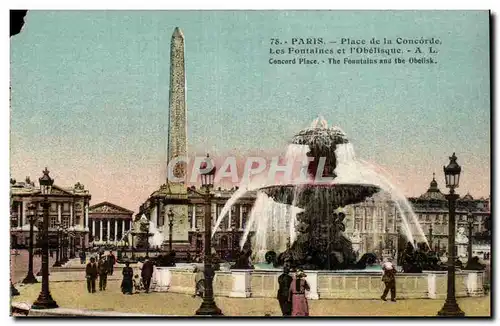 Paris Cartes postales Place de la Concorde Les fontaines et l&#39obelisque