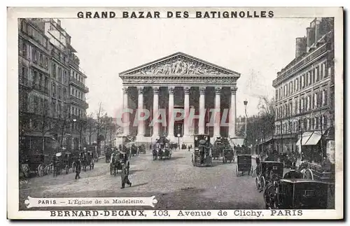 Paris Cartes postales Eglise de la madeleine publicite Grand bazar des Batignolles