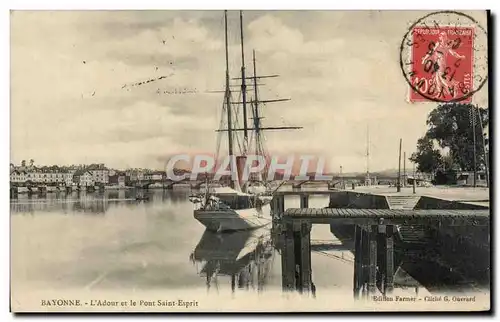 Bayonne Cartes postales L&#39Adour et le pont St Esprit Bateau Voilier