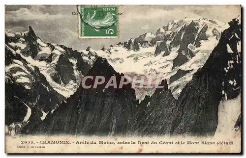 Cartes postales Chamonix Arete du Moine entre la dent du geant et le Mont Blanc