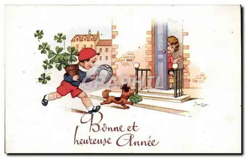 Cartes postales Fantaisie Bonne annee Fer a cheval chien dog