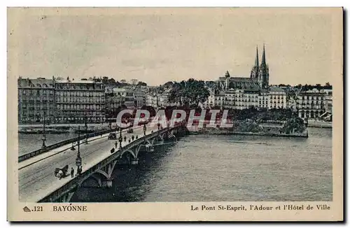 Cartes postales Bayonne le pont st Esprit L&#39adour et l&#39hotel de ville